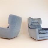Ensemble de 2 fauteuils mohair bleu glacier Carl Straub