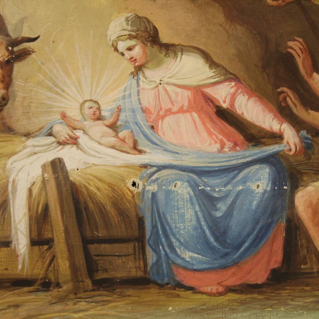 Painting tempera on paper Adoration of the Shepherds from 19th century