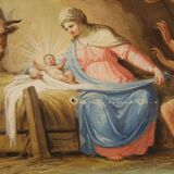Painting tempera on paper Adoration of the Shepherds from 19th century