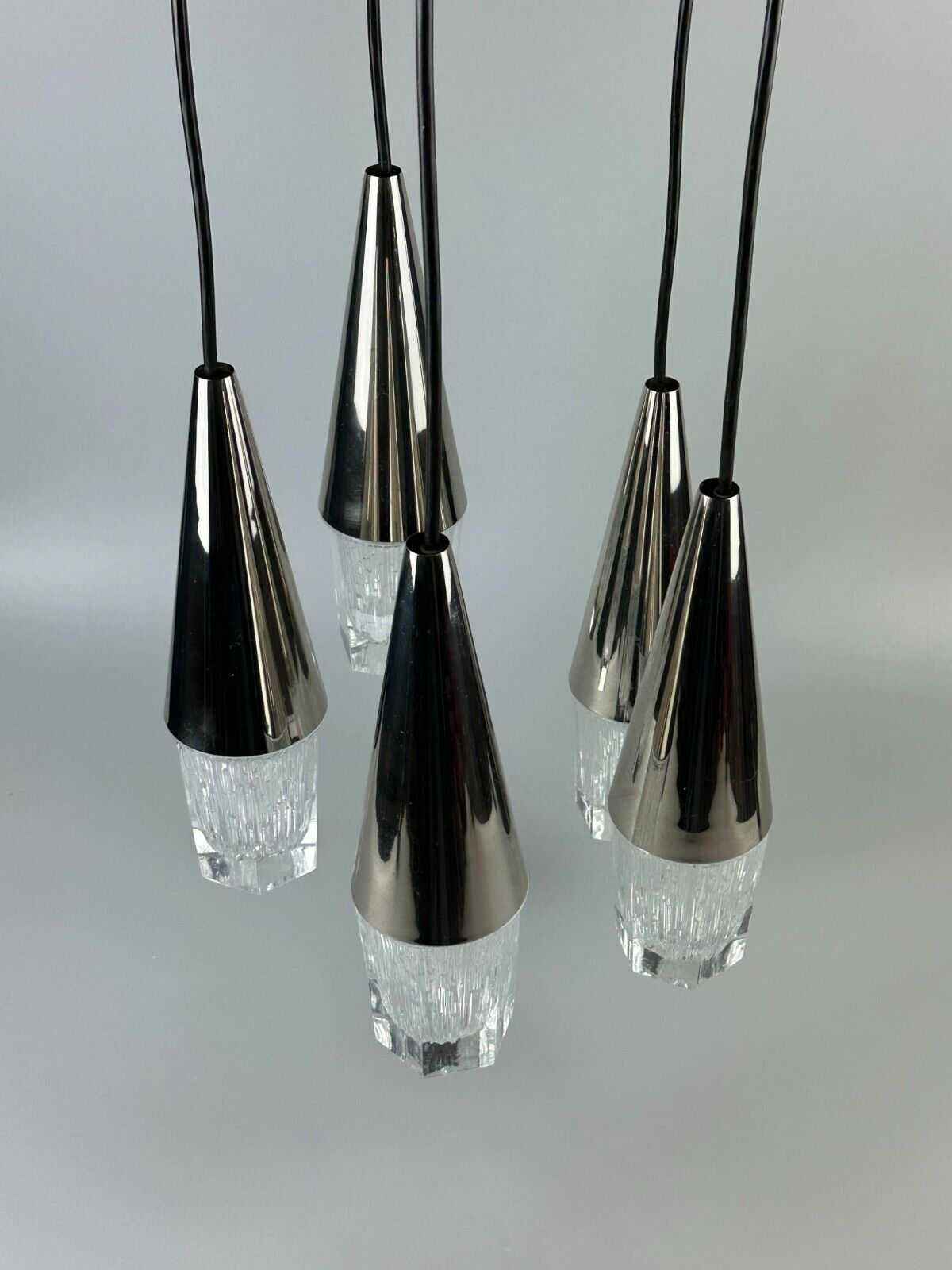 60s 70s hanging lamp cascade lamp 5 lights glass & chrome space age design