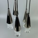 60s 70s hanging lamp cascade lamp 5 lights glass & chrome space age design