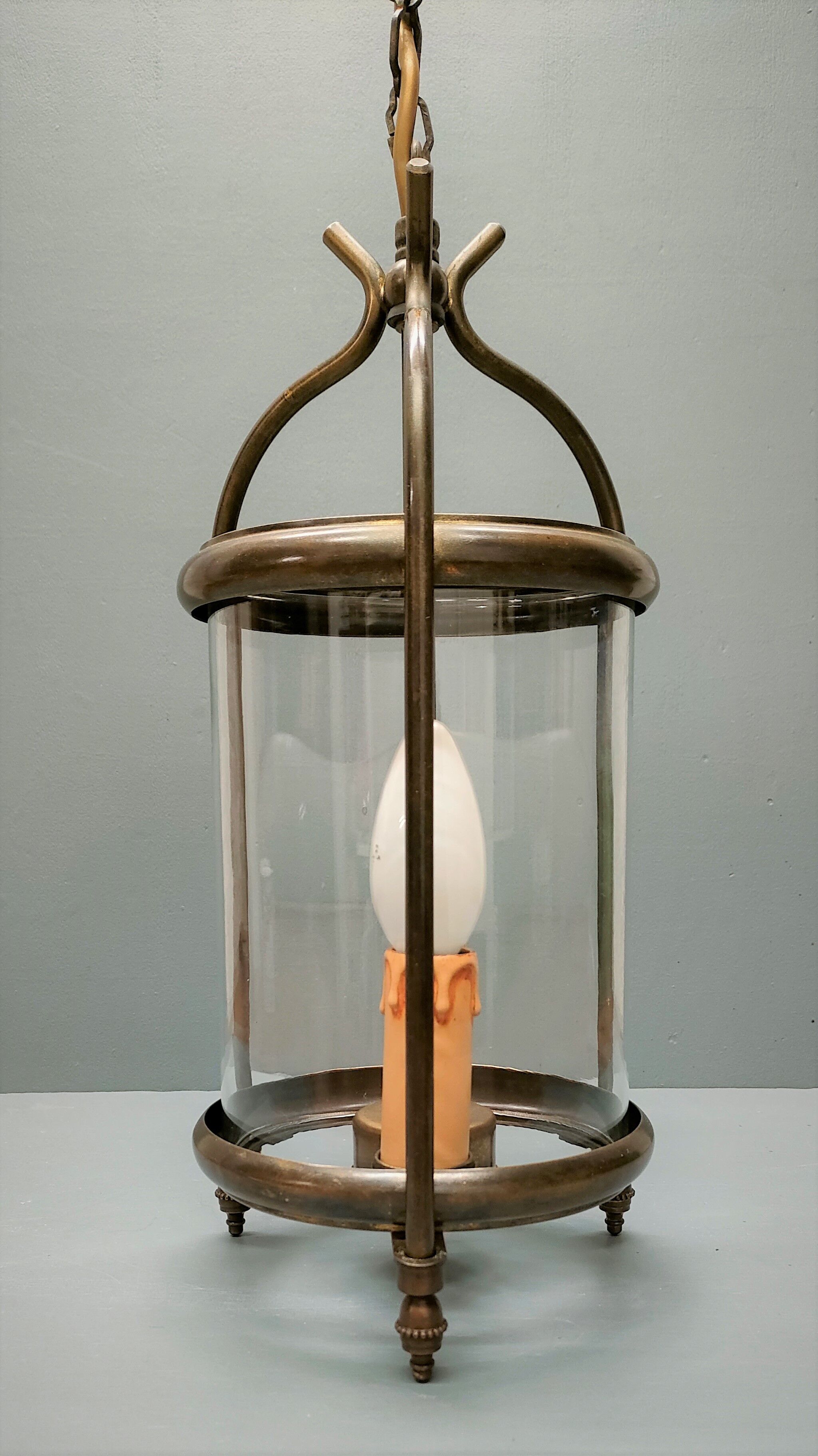 Patinated brass cage lantern, Louis XVI style, 70, France