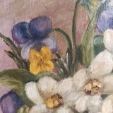 Peinture à l'huile fleurs vintage, France signée René