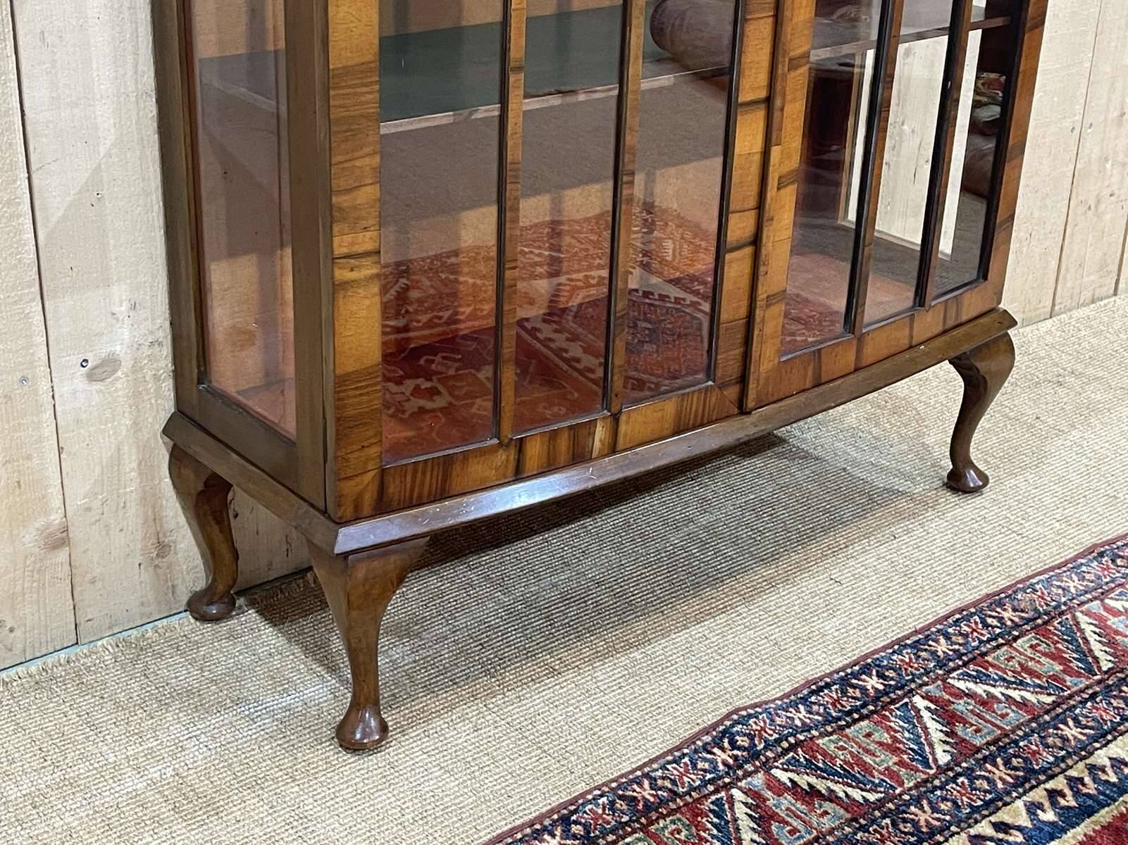 English Chippendale walnut display cabinet from the 1930s