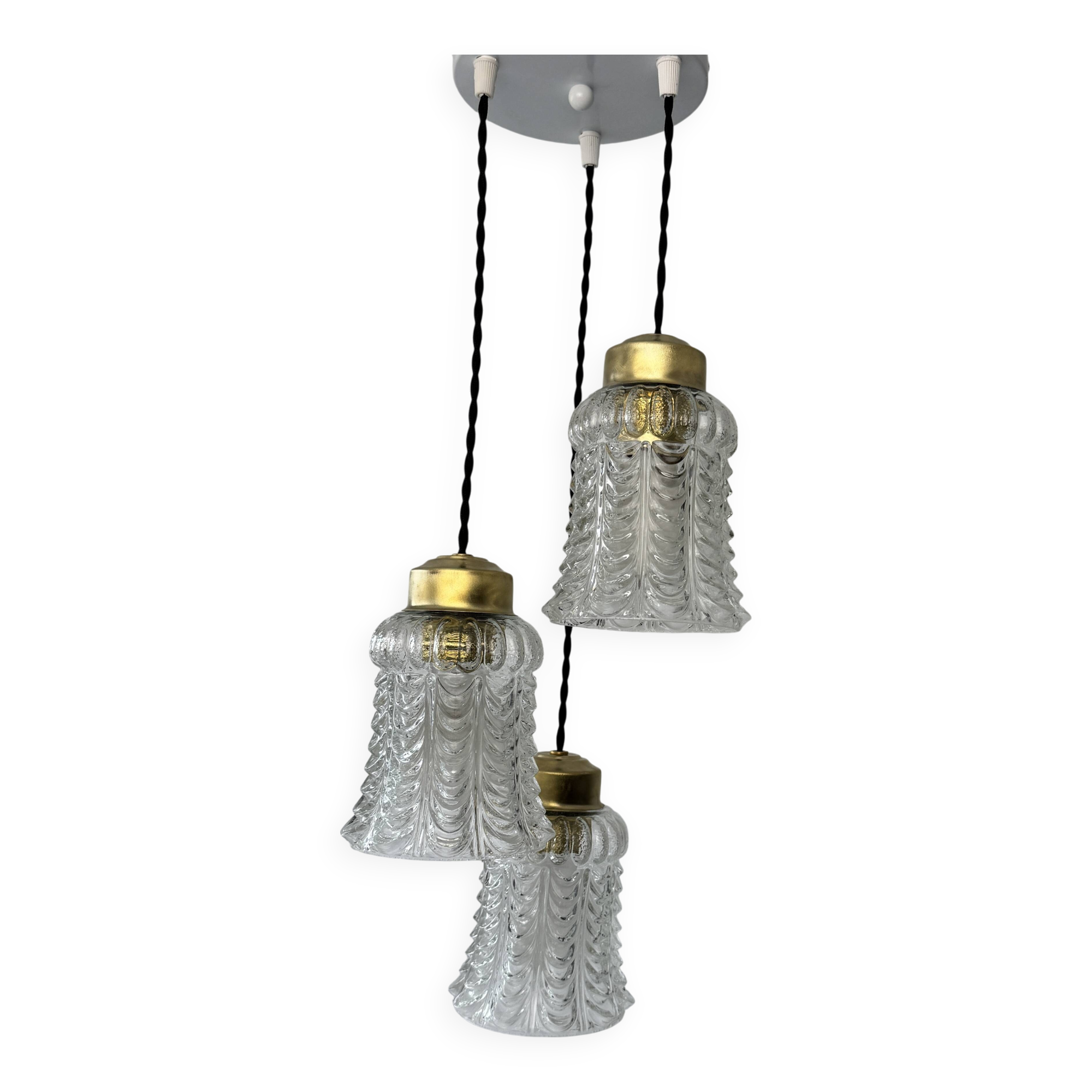 Ancien lustre cascade vintage 3 feux 1960