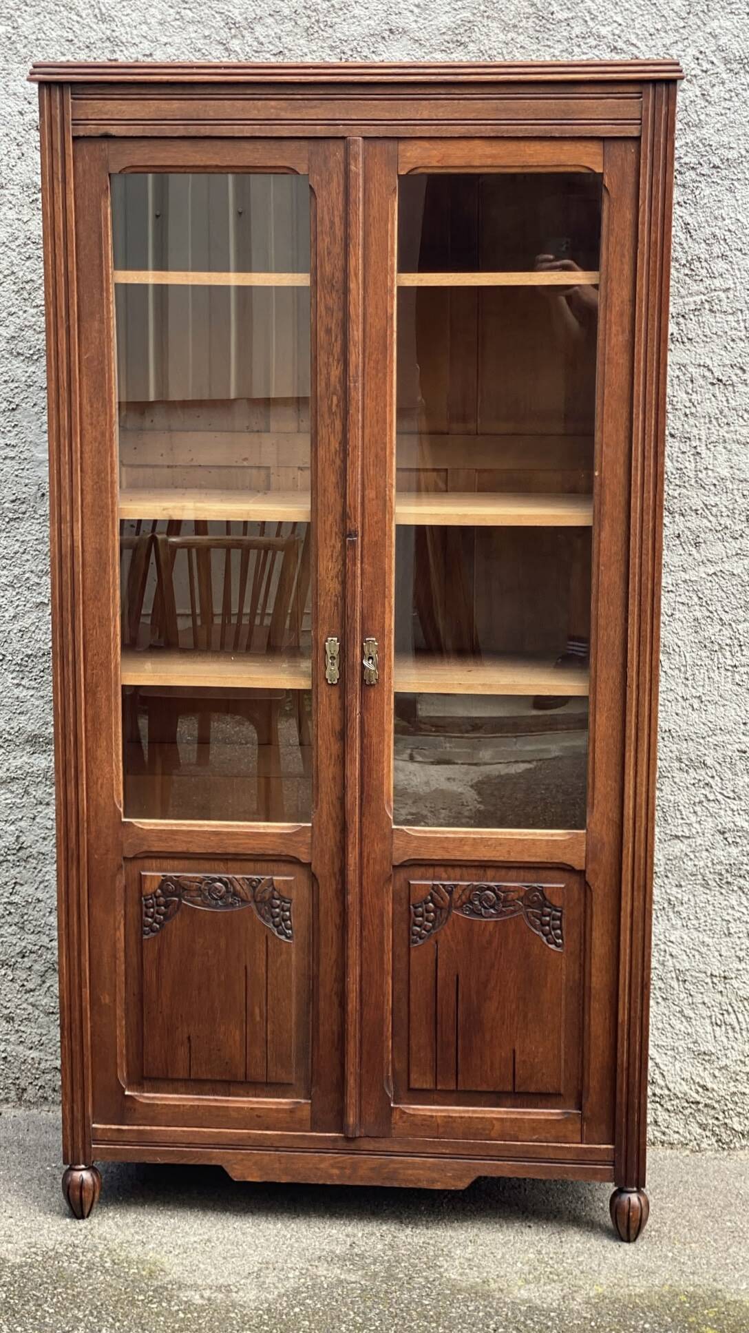 Oak library 1950s French Design Art Deco display cabinet