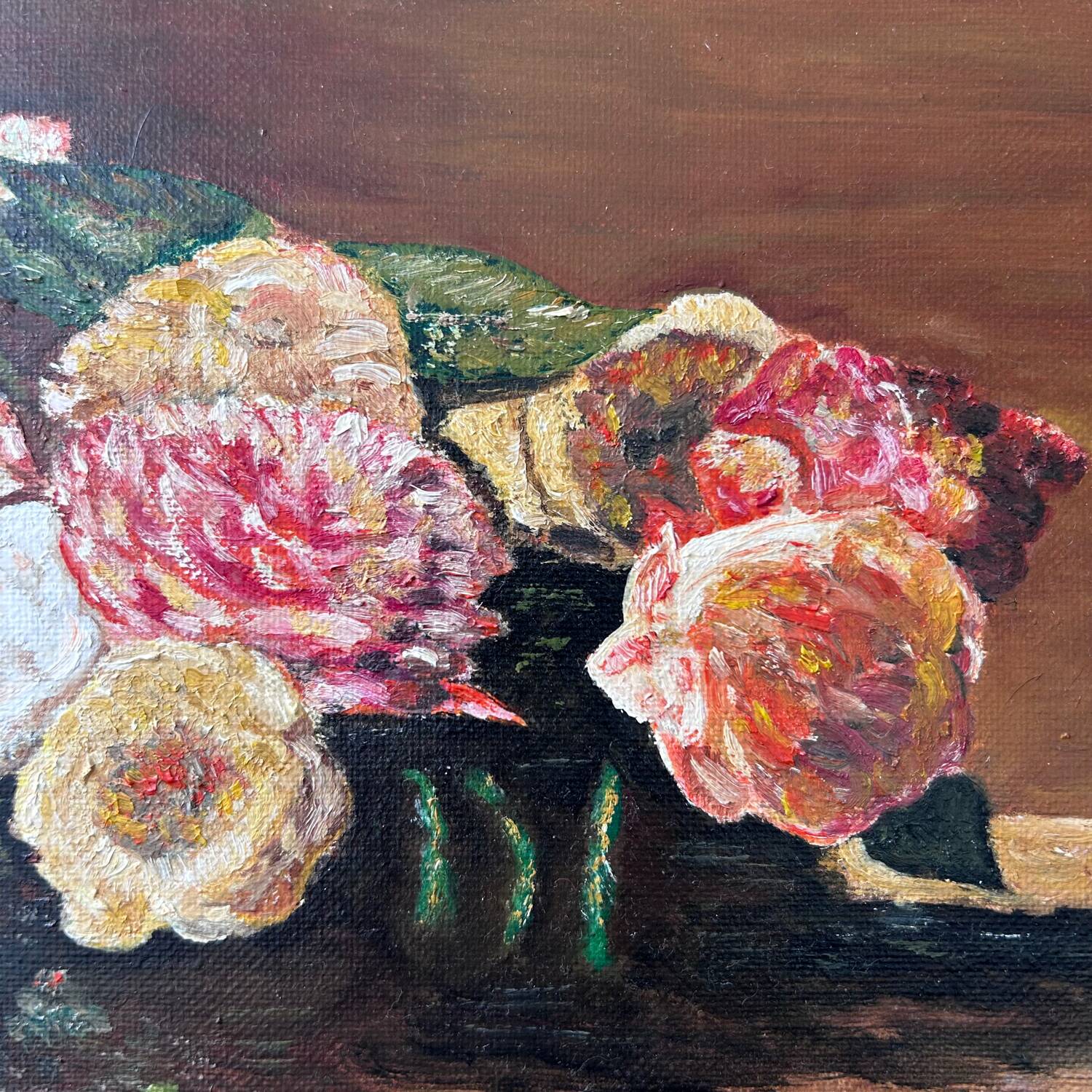 Tableau bouquet de roses anciennes signé R.Stephan