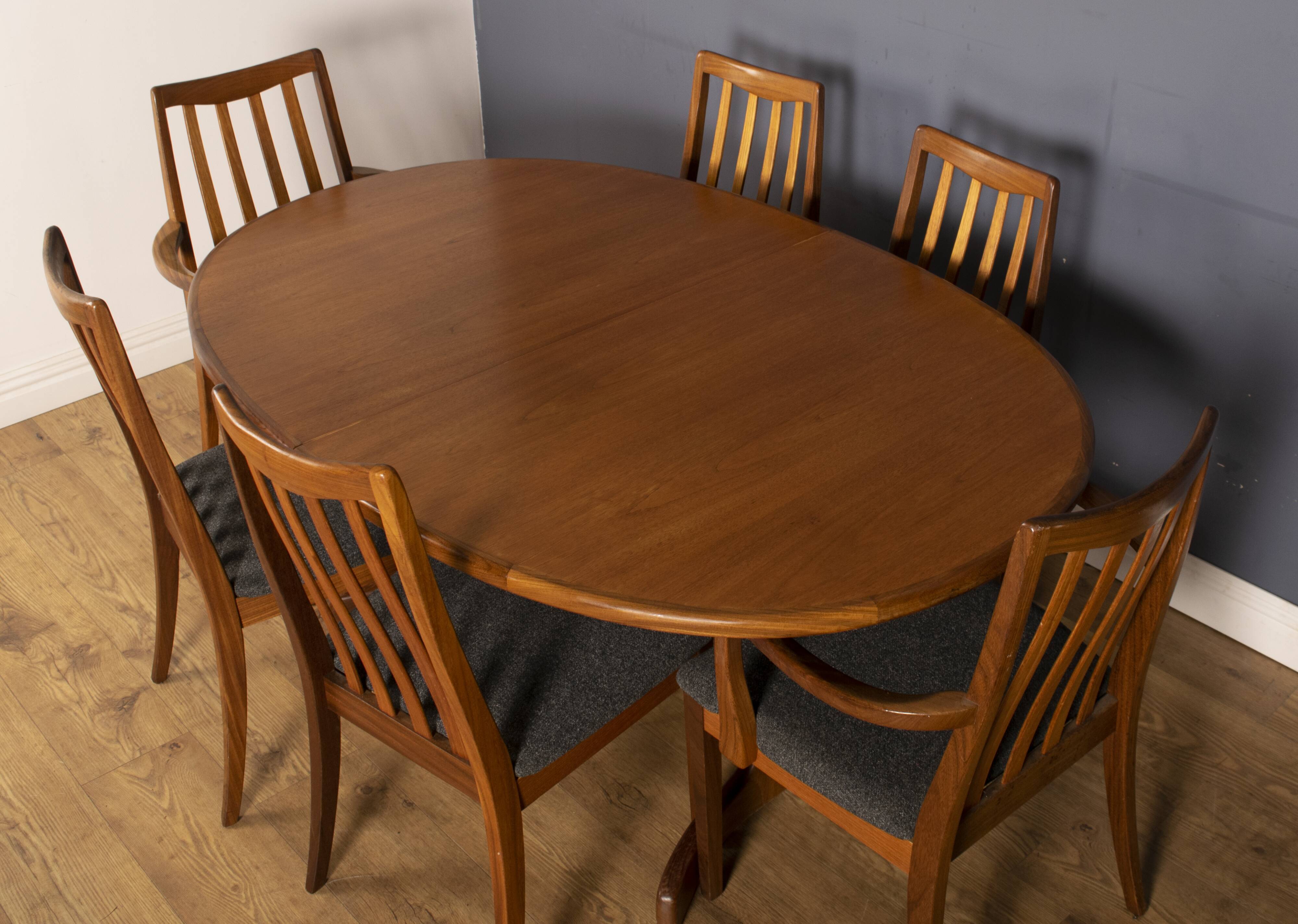 Restored teak 1960s g plan retro extending dining table & 6 chairs