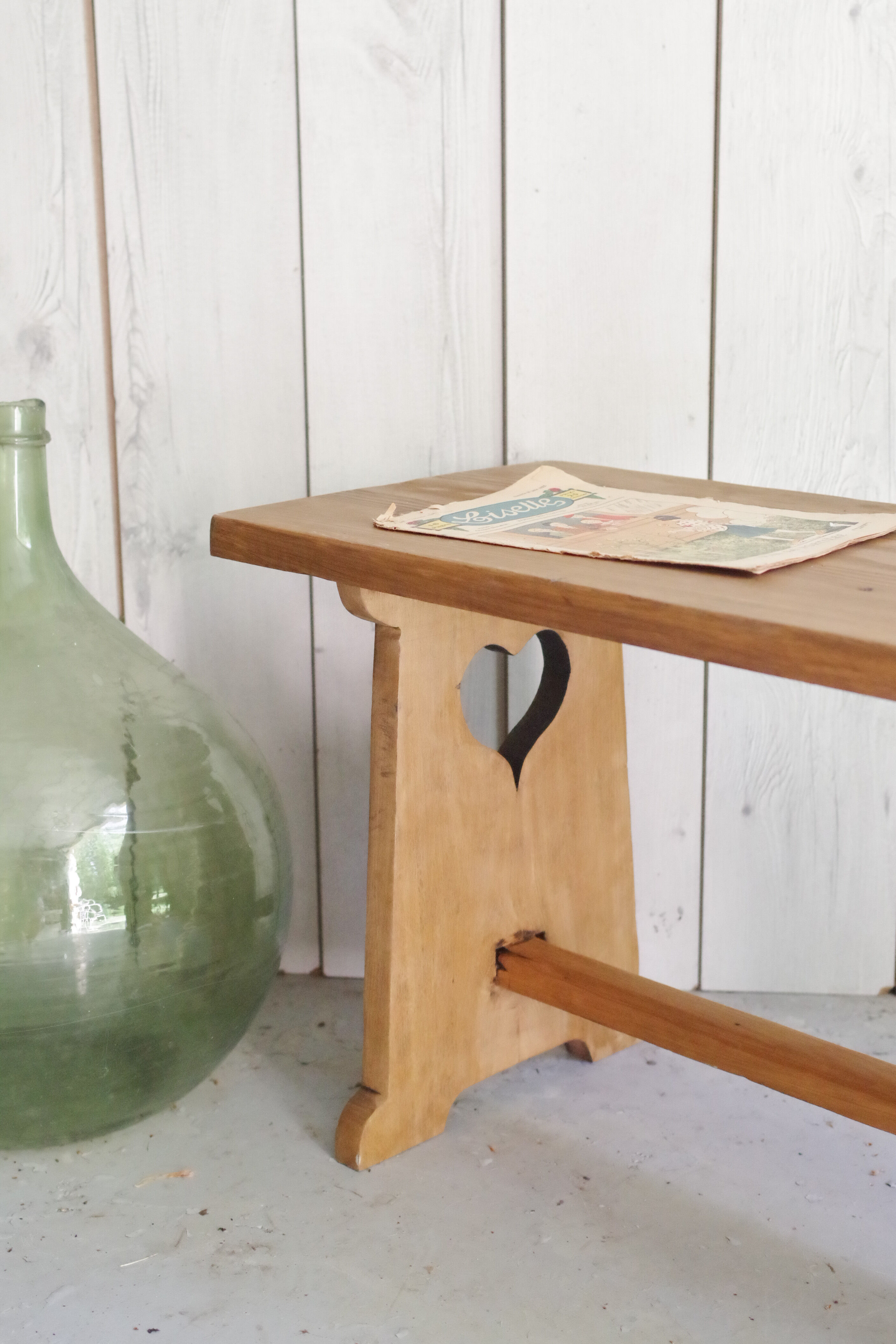 Old cottage bench in solid wood