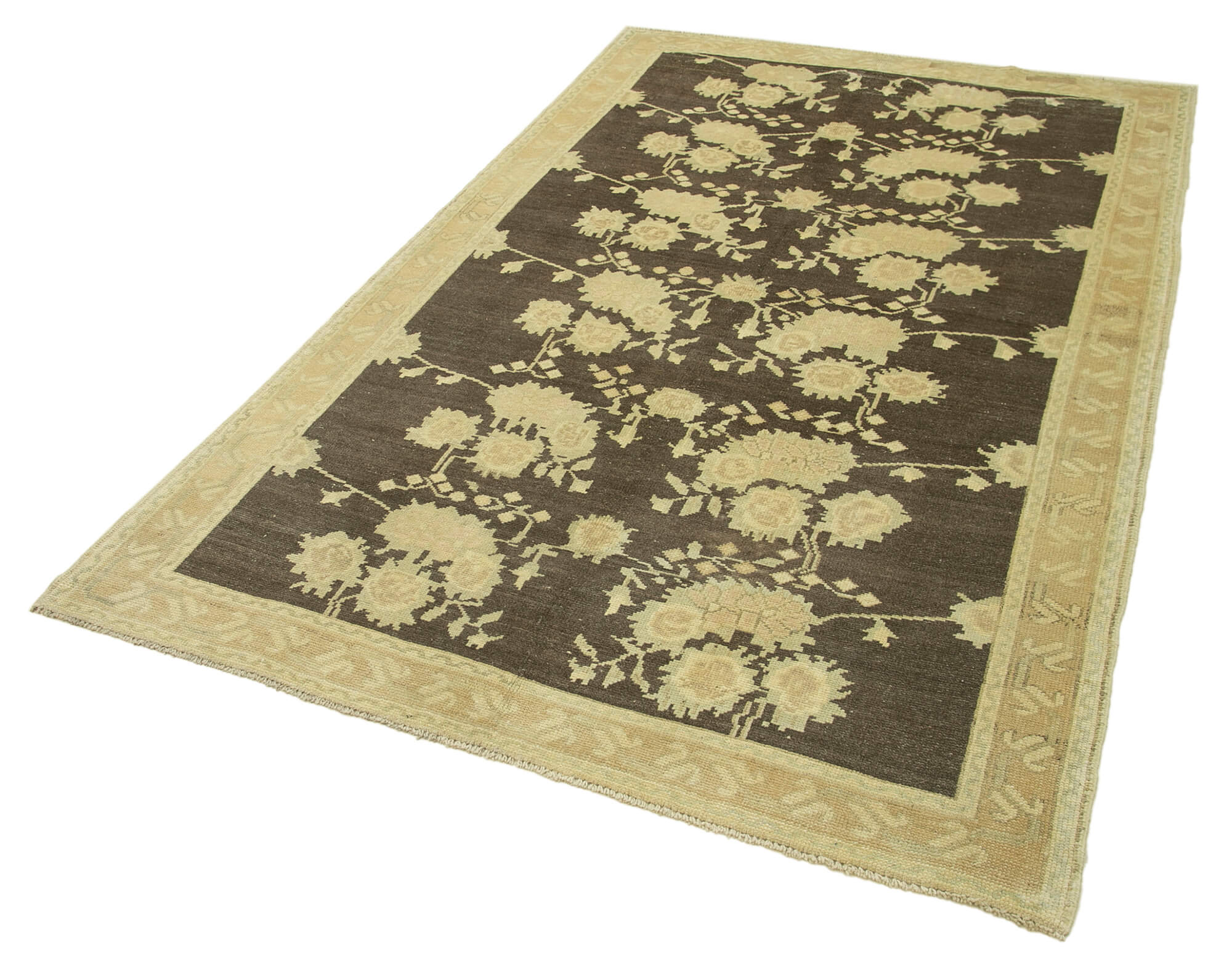 1950s hand-knotted distressed turkish beige carpet 148 cm x 244 cm