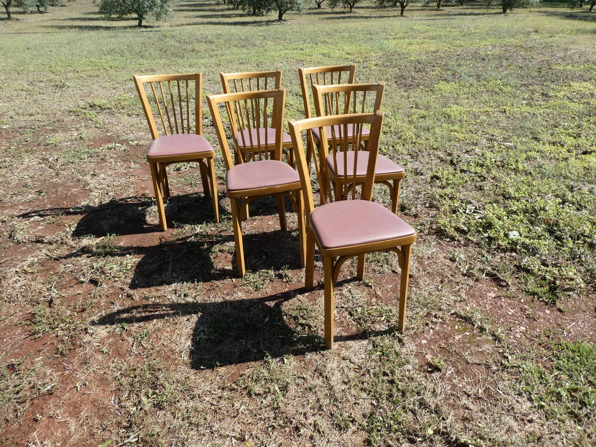 Set of 6 baumann bistro chairs N°12 skaï color "wine lees"