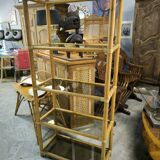 Bamboo and smoked glass bookcase shelf circa 1970