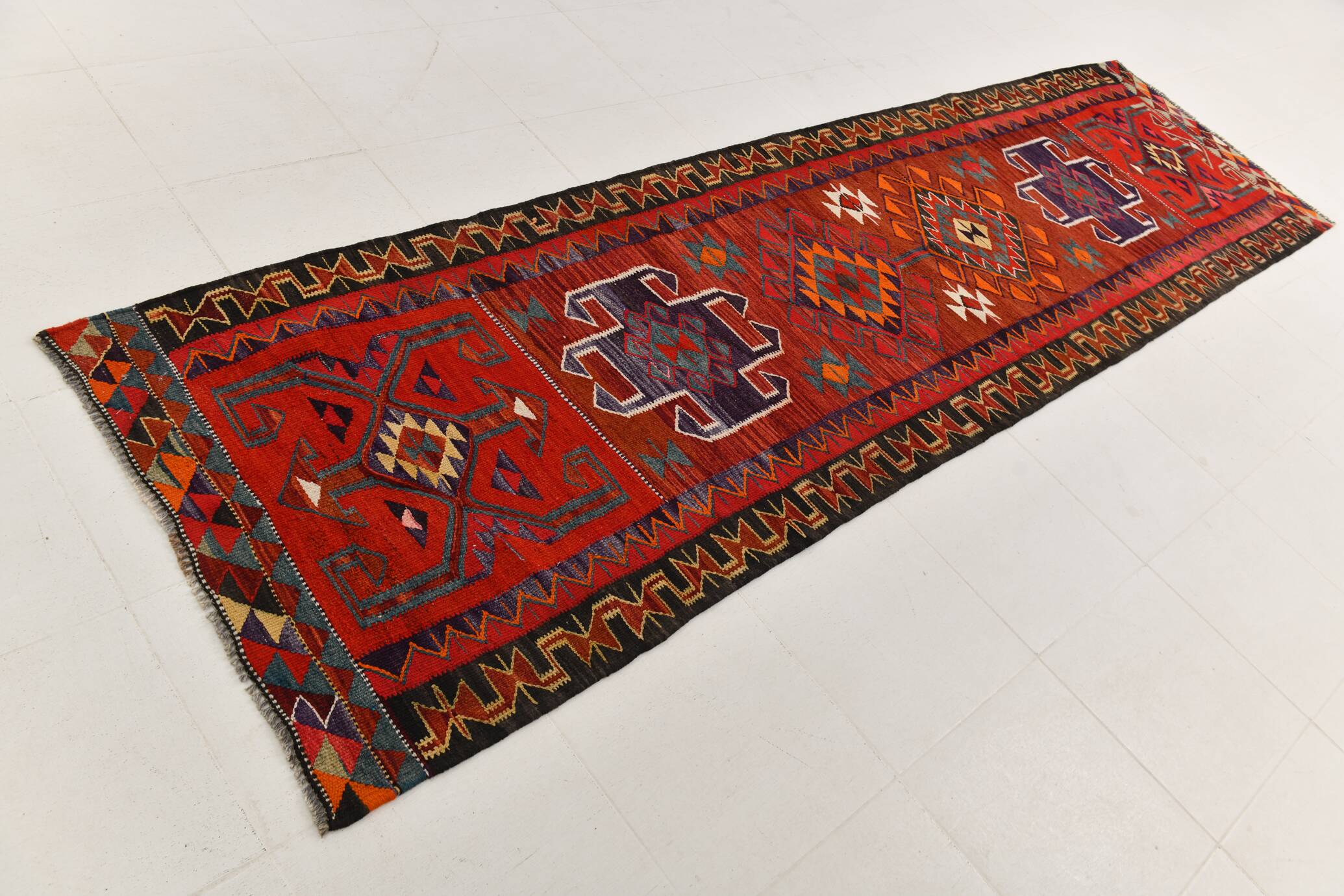 Burgundy & Red Vintage Runner Rug, 99x352Cm