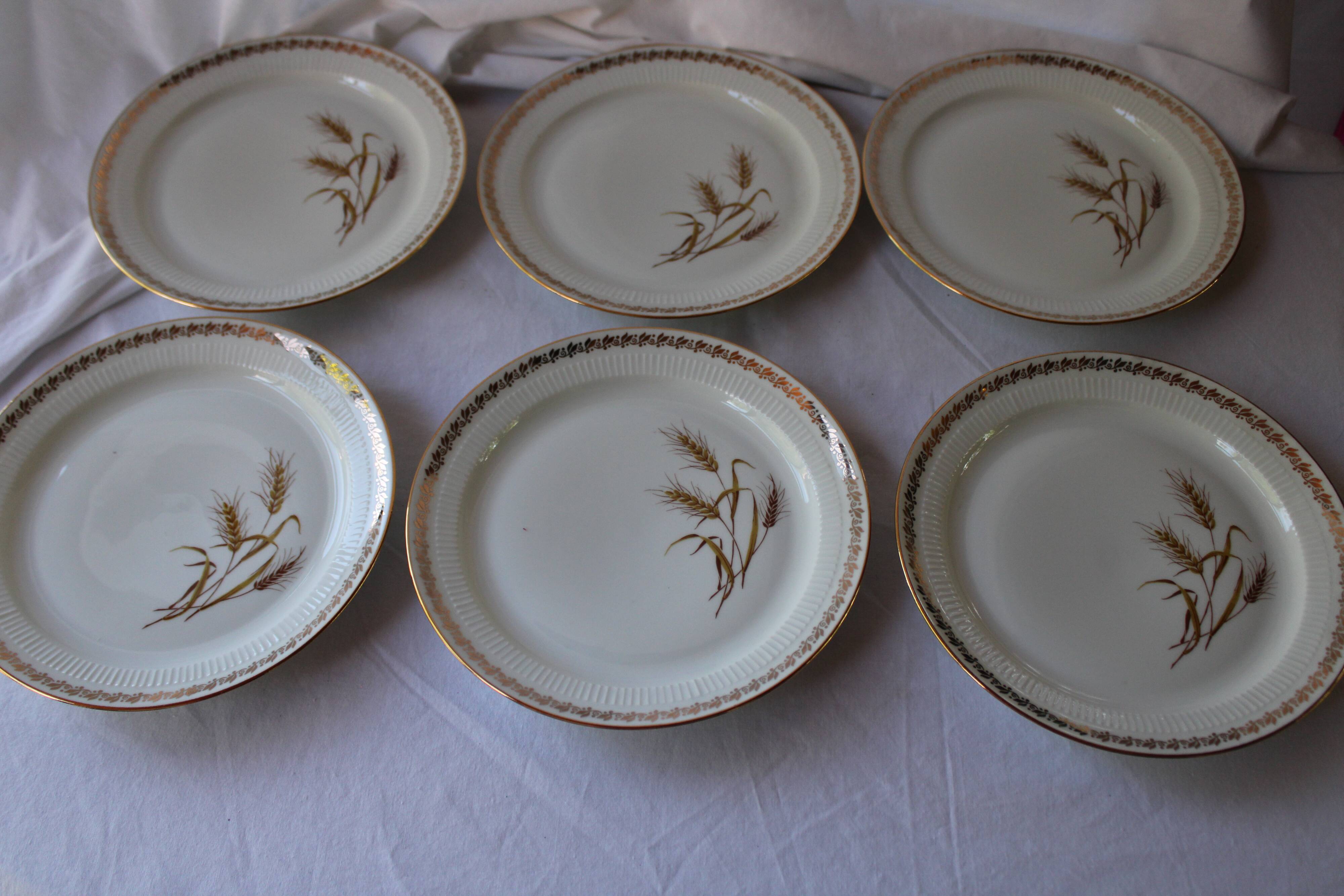 12 Wheat-patterned dessert plates - gold edged - pl -porcelaine vintage
