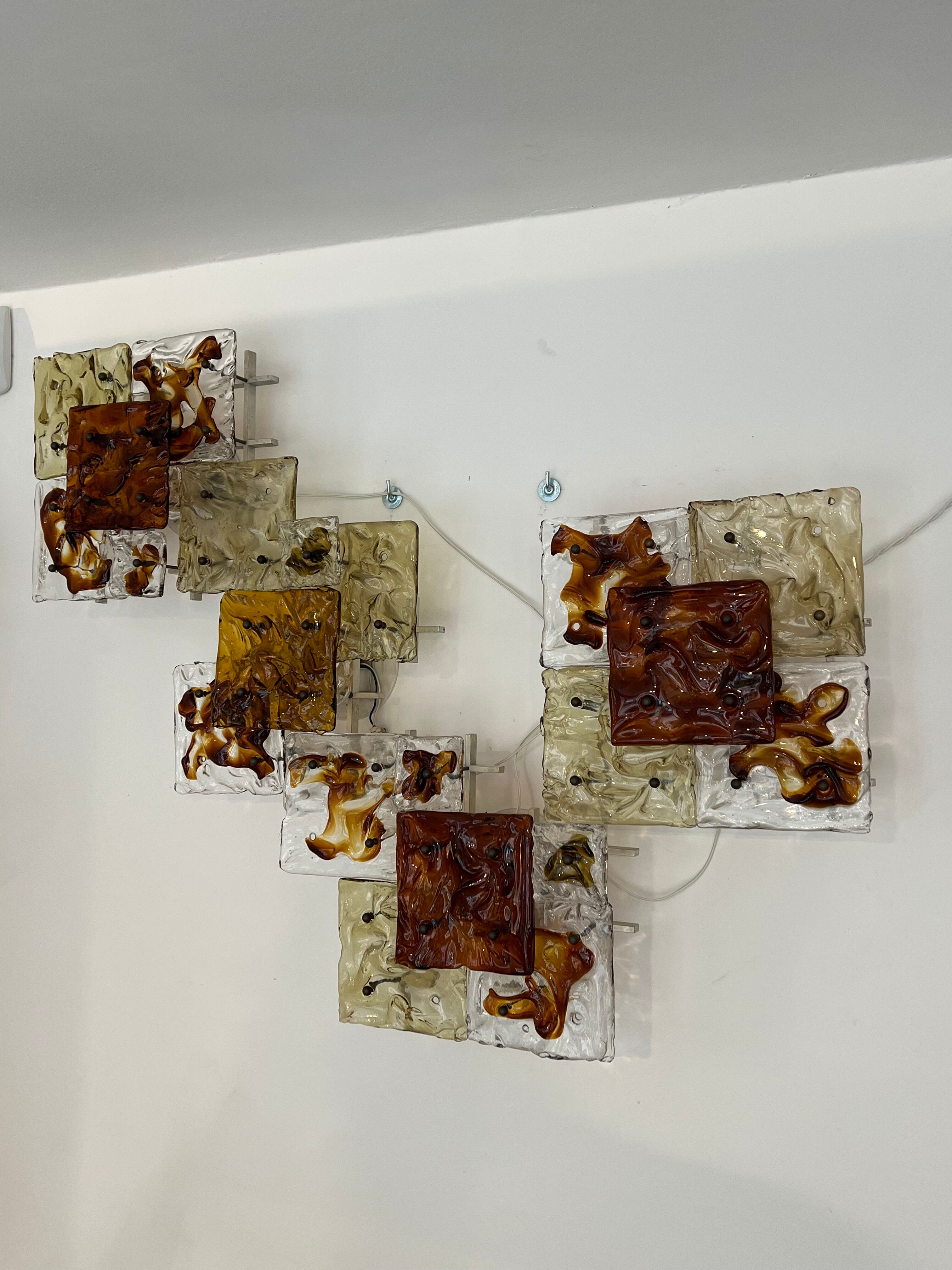 Modernist Venini Patchwork Hand Blown Panel by Toni Zuccheri from 70s