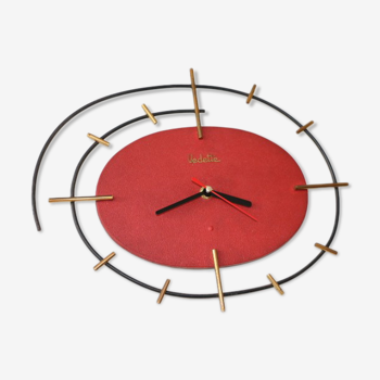 Horloge murale vedette acier laiton rouge