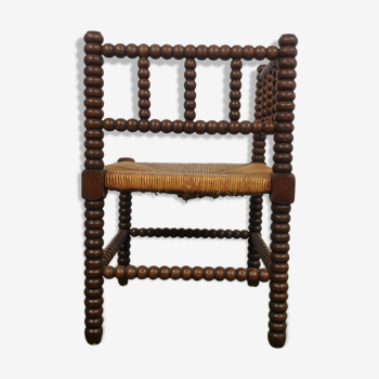 Wooden corner chair carved ball sitting straw