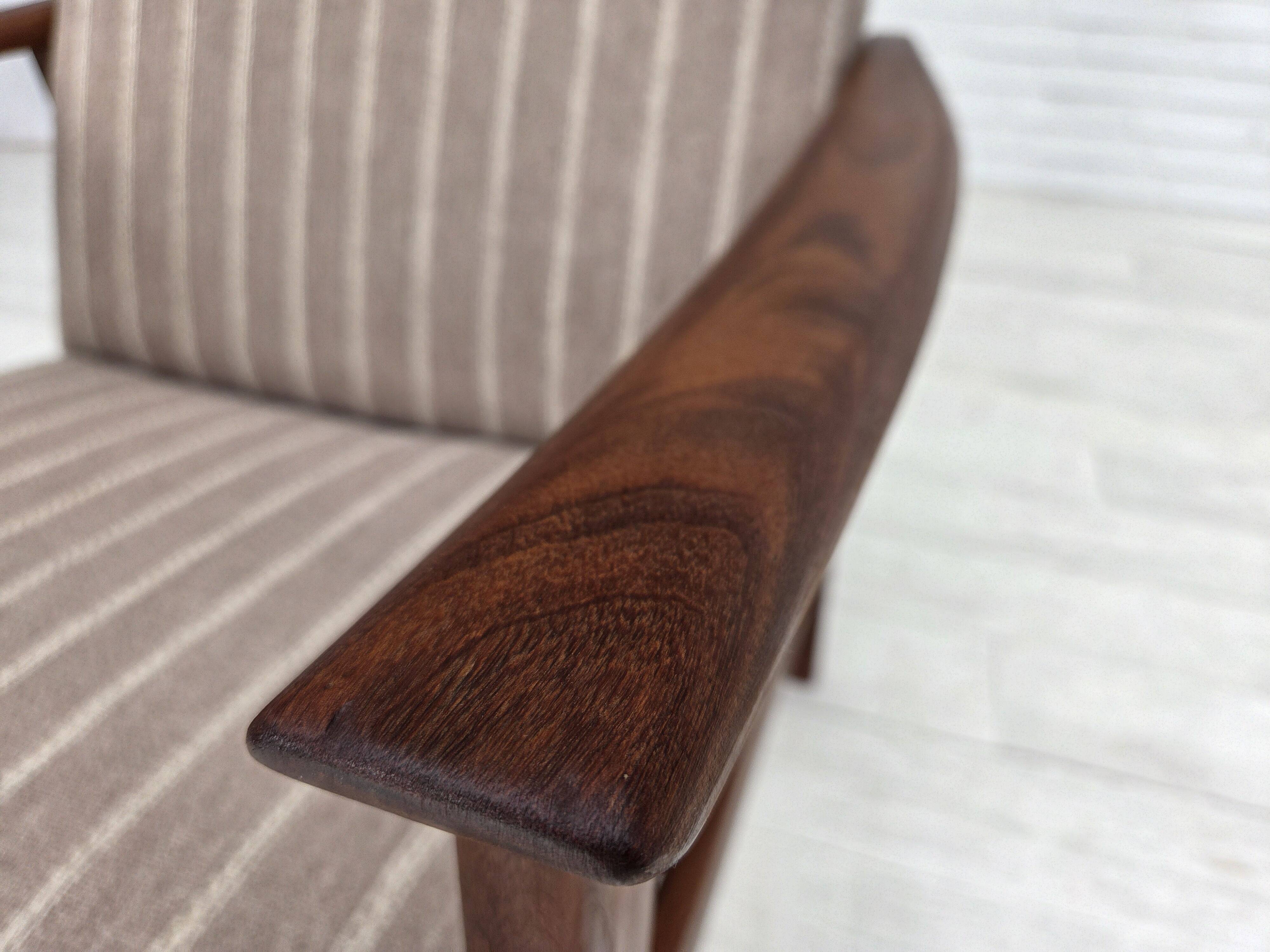 1970s, Danish highback armchair, furniture wool, teak wood, original.