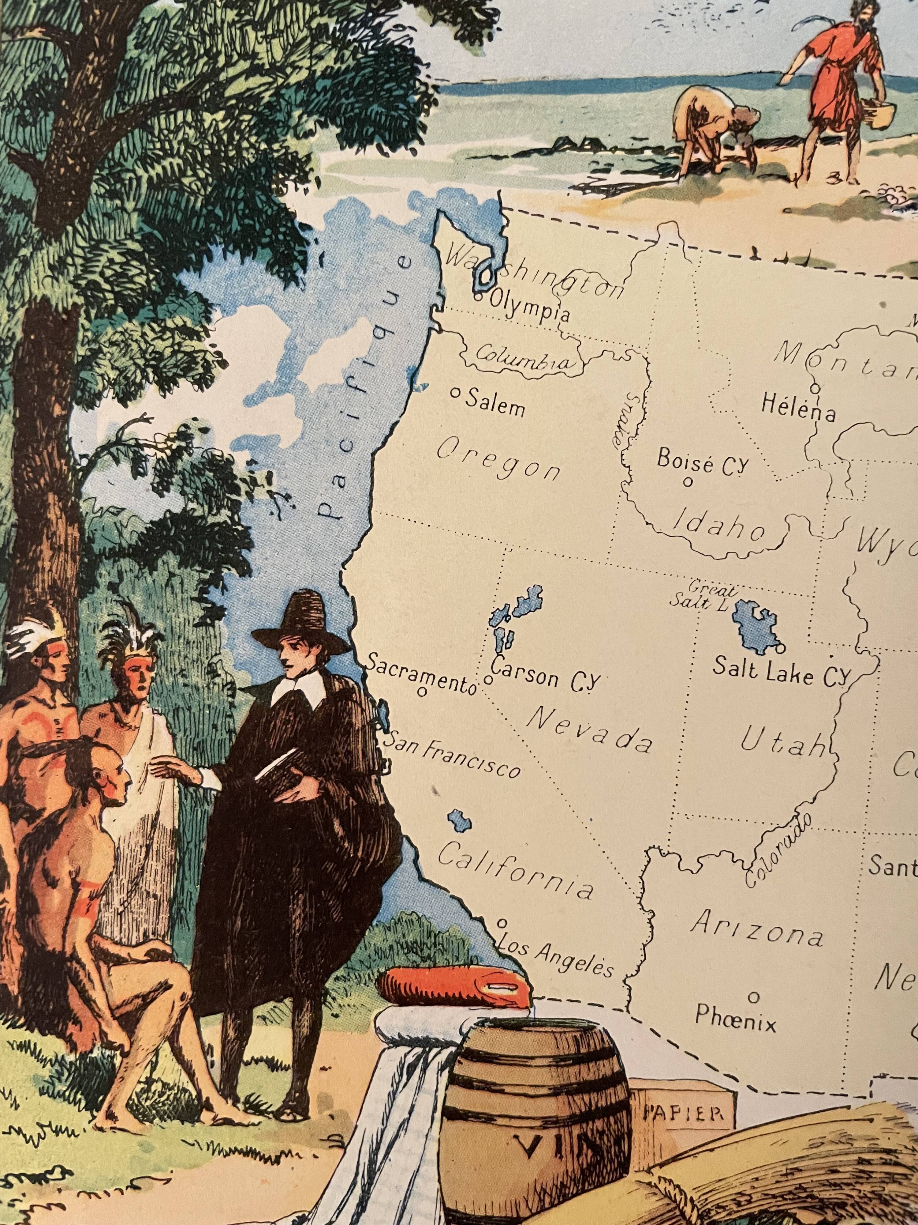 Old poster map of the United States from 1948 - JP Pinchon