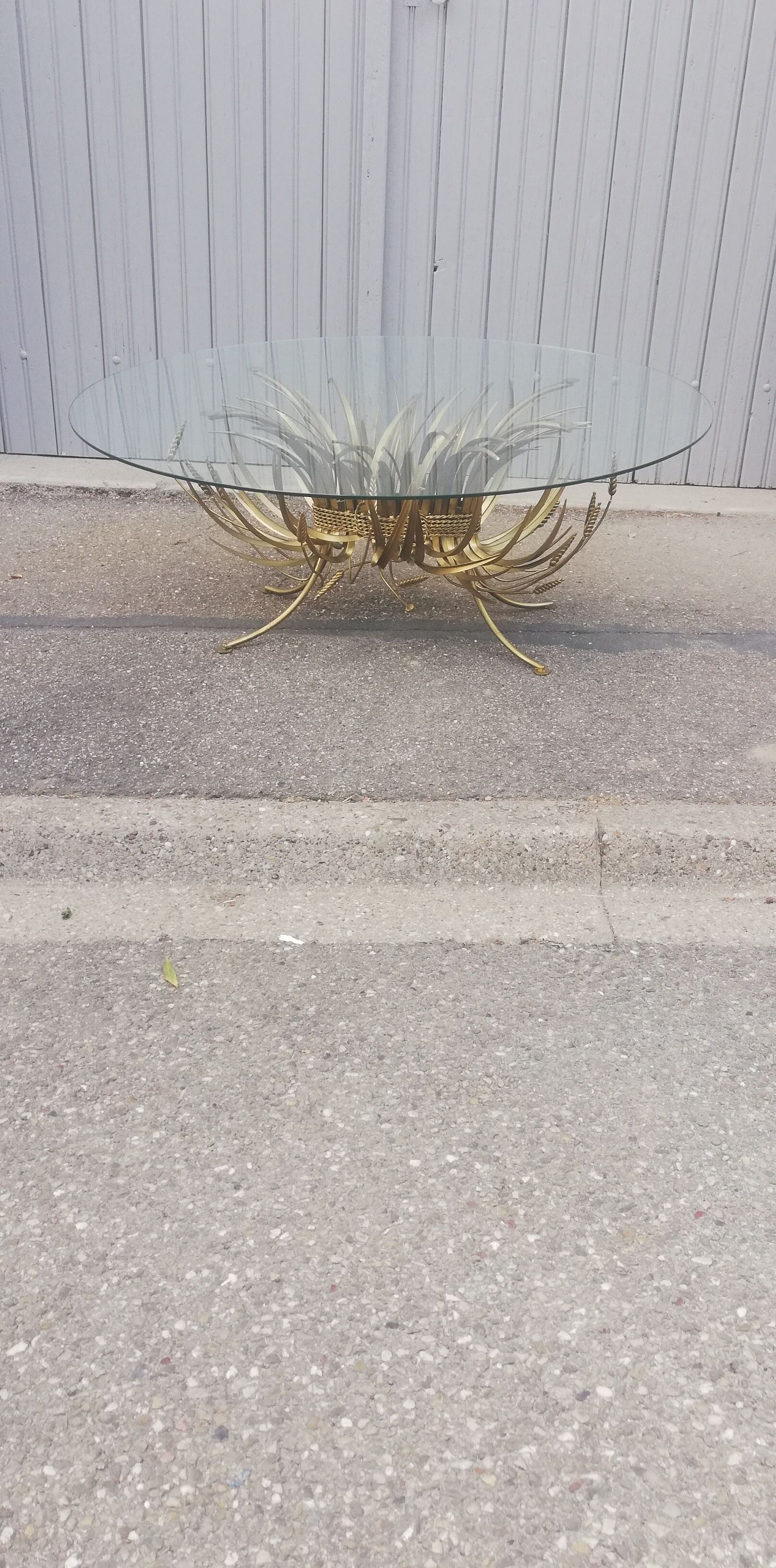 Vintage gold metal coffee table and glass top