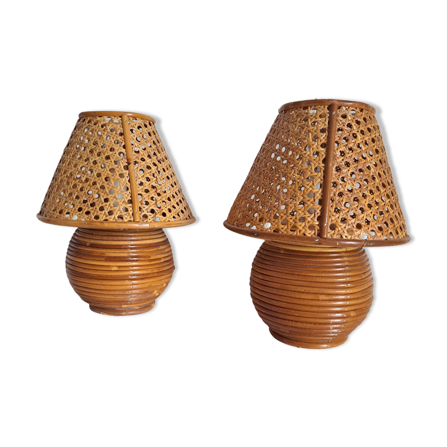 Paire lampes de chevet  cannage