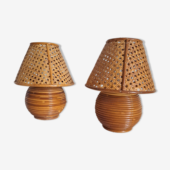 Pair of cannage bedside lamps