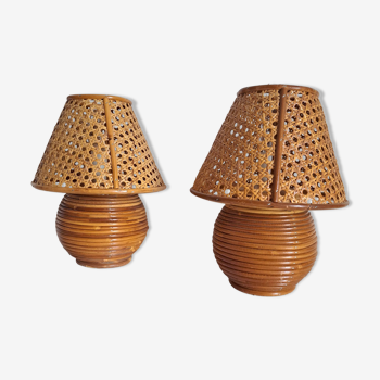 Paire lampes de chevet  cannage