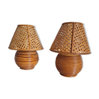 Paire lampes de chevet  cannage