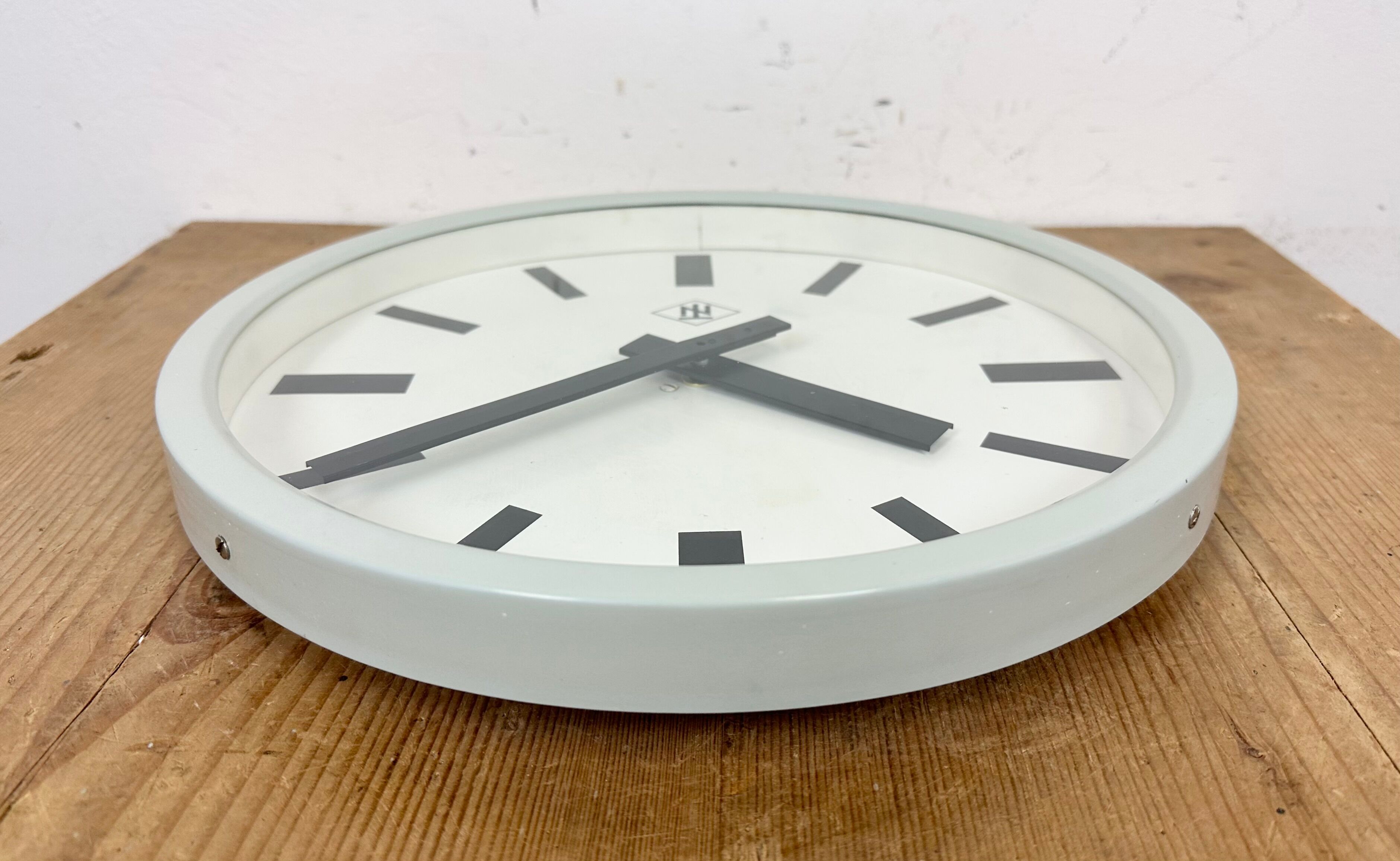 Grey Industrial Wall Clock from TN, 1960s