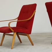 Pair of red armchairs 6953 by Jaroslav Smidek for Ton Bystrice Thonet 1960
