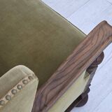 1950s, 3-seater Danish sofa, original condition, furniture velour, oak.