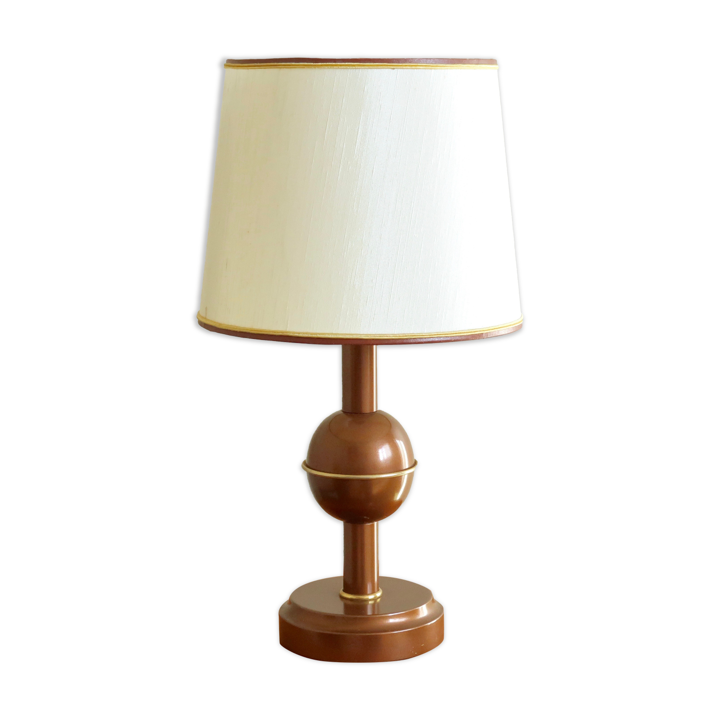 Lampe marron et dorée en métal, abat jour beige, années 70