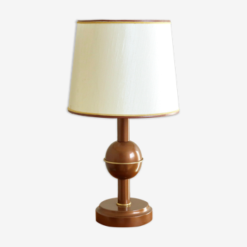 Lampe marron et dorée en métal, abat jour beige, années 70