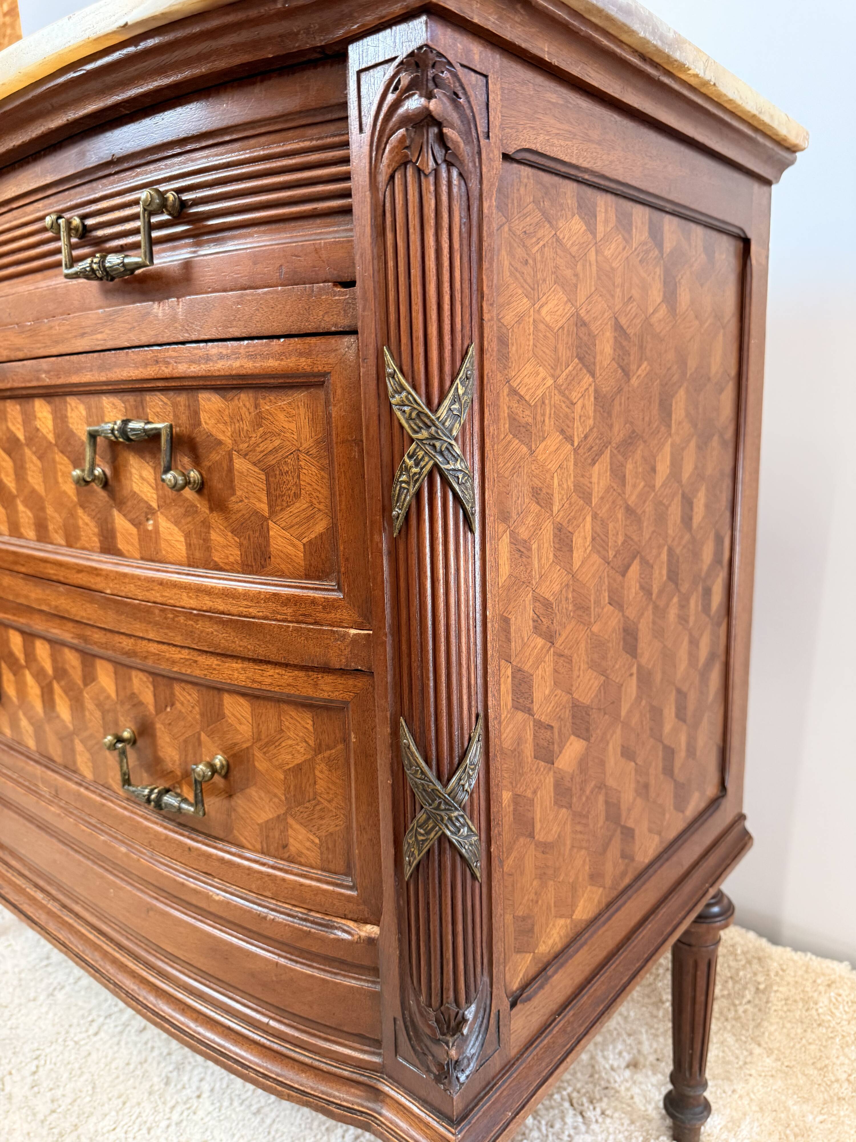 Louis XVI style commode in marquetry – Marble top