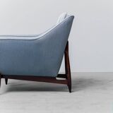 Poltrona in tessuto blu legno anni ’60 vintage modernariato