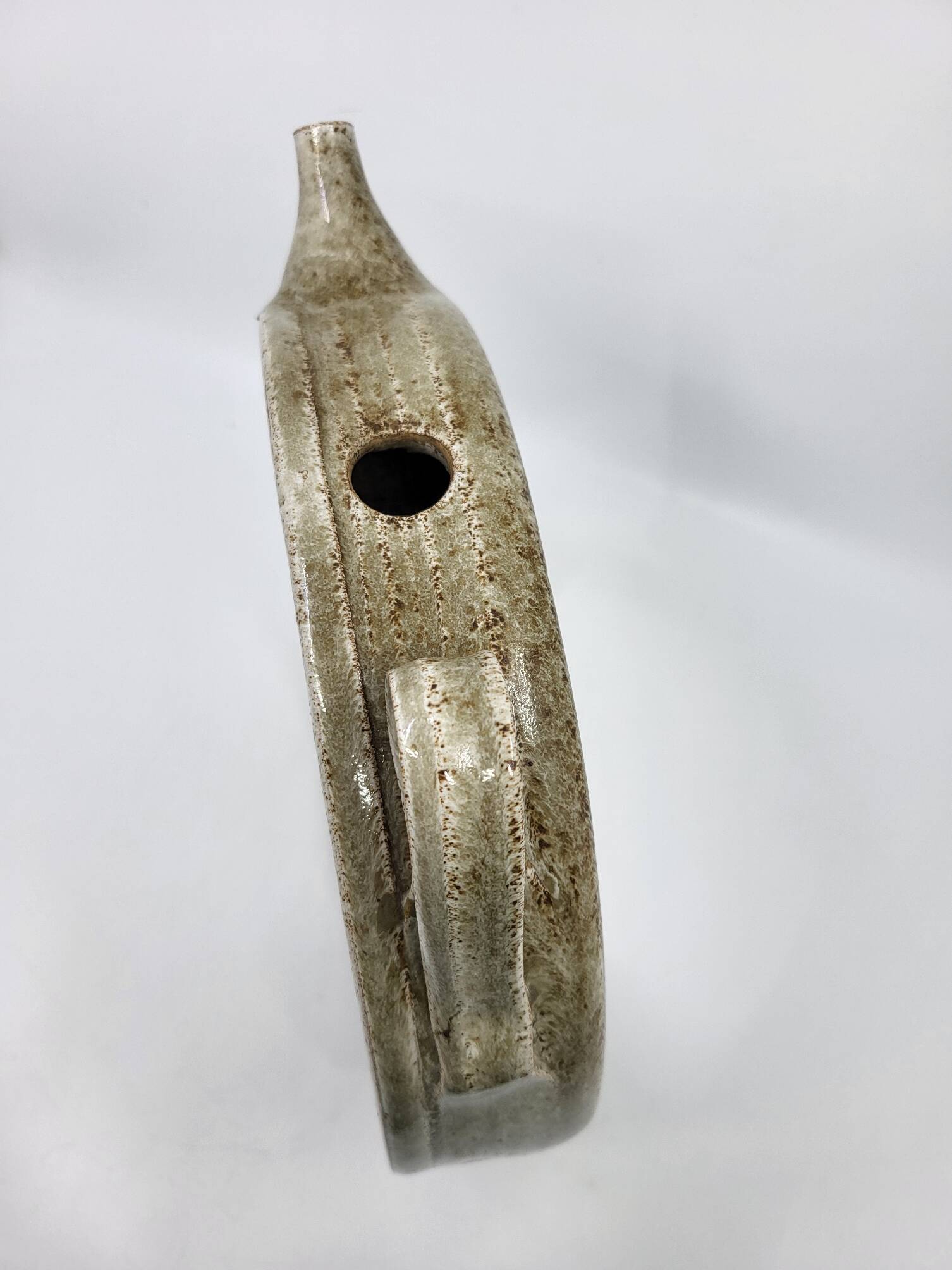 Vintage glazed stoneware pitcher in sculptural ring shape (1970s)