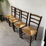 Set of 4 straw chairs from the 50s Dudouyt