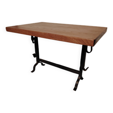 Table basse en bois massif et fer forgé