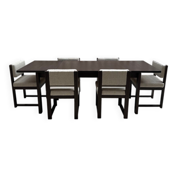 Dining set with 6 chairs and table, Roger Vanthournout, Aurora, Izegem, Belgium, 1970s.