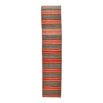 3x12 Kilim Long Striped Vintage Kilim Runner Rug For Hallway, 77x360 Cm