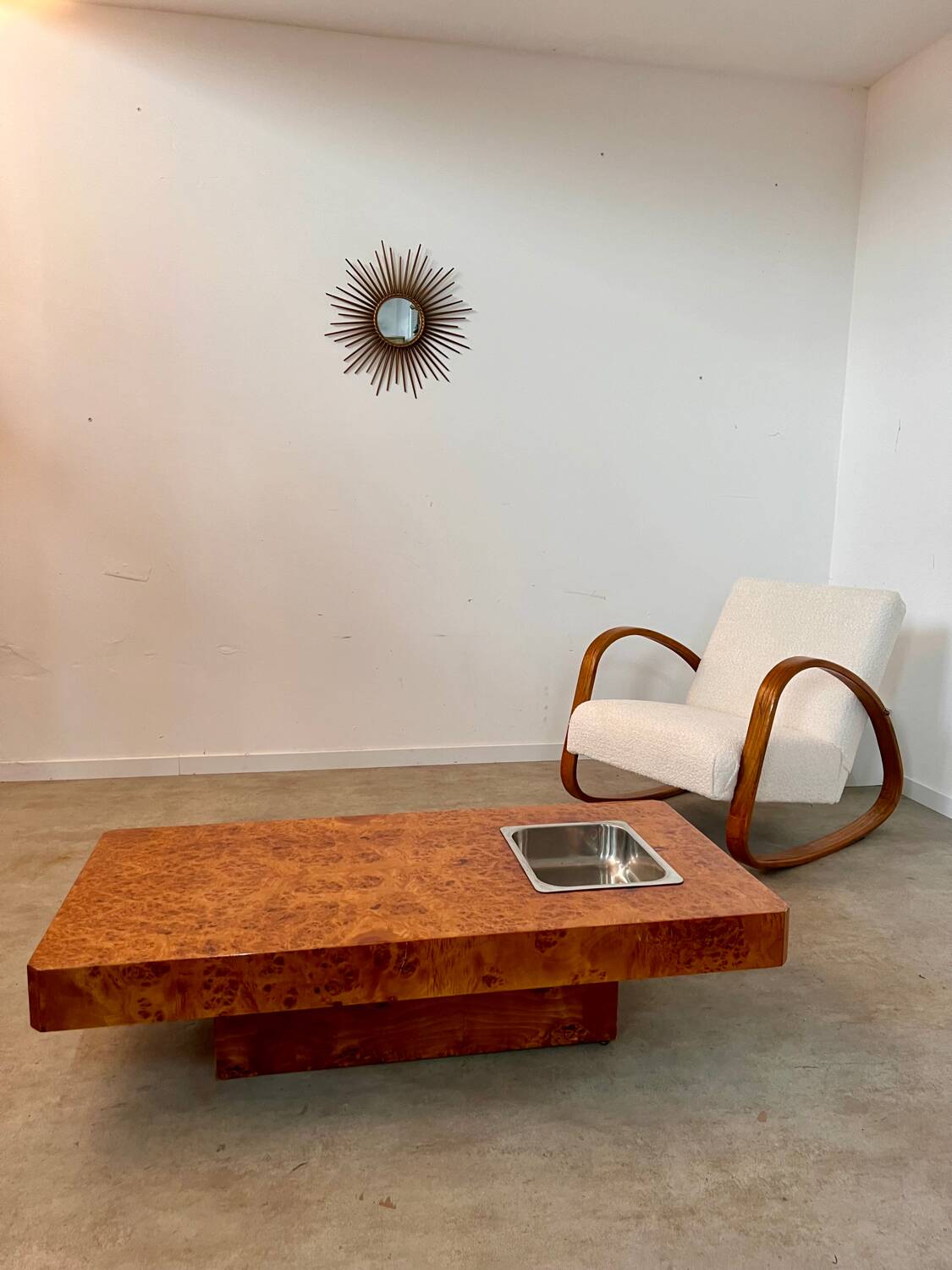 Italian design elm burl coffee table from the 70s Roche Bobois