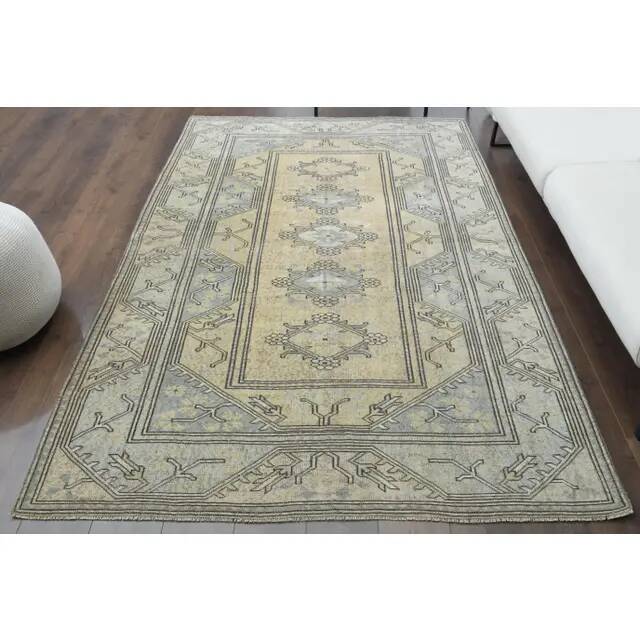 1970s Vintage Turkish Oushak Handmade Wool Cotton Orange Area Rug  170x263