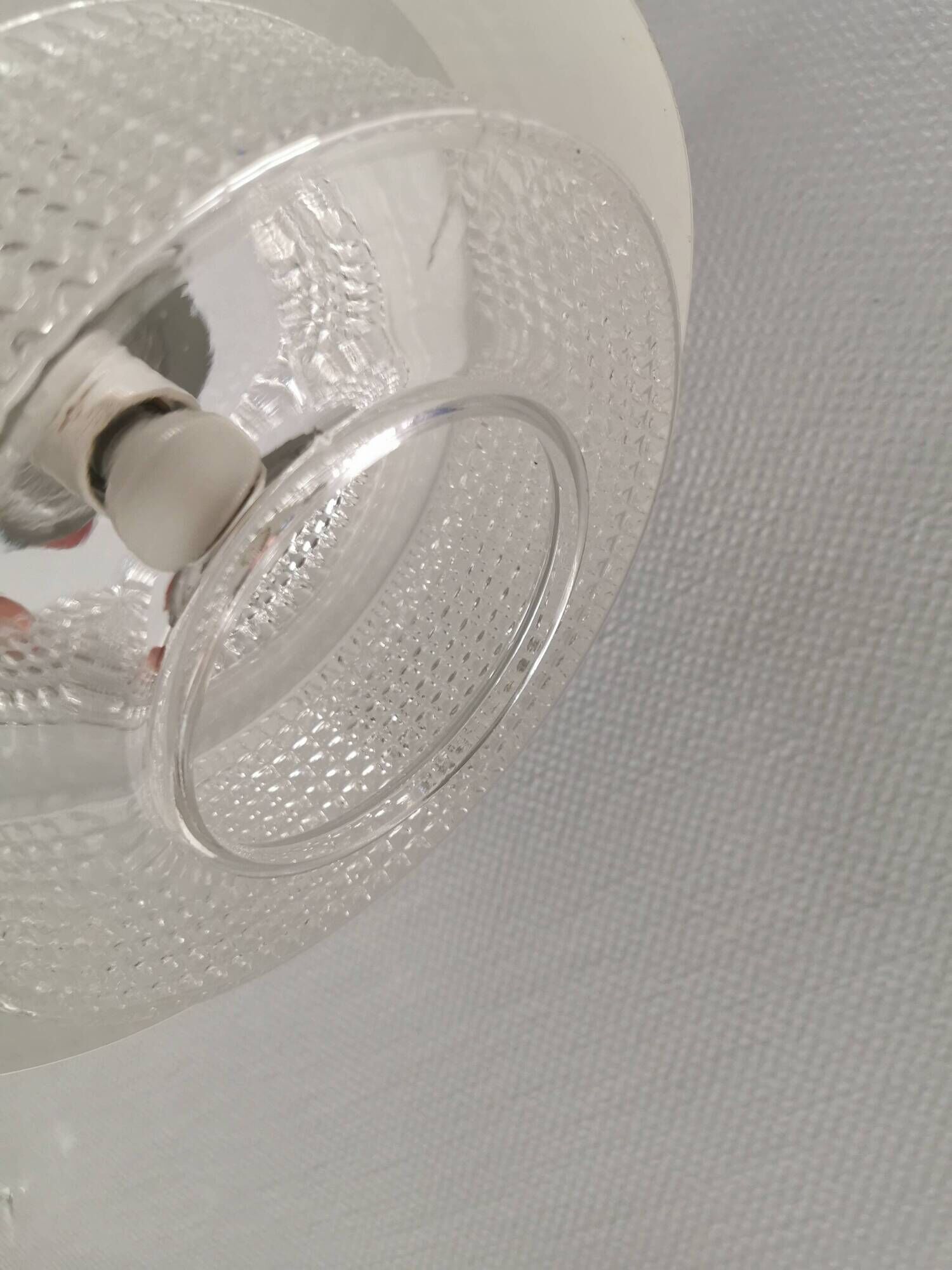Hanging lamp in aluminium and hard pressed crystal glass. Denmark 1980s