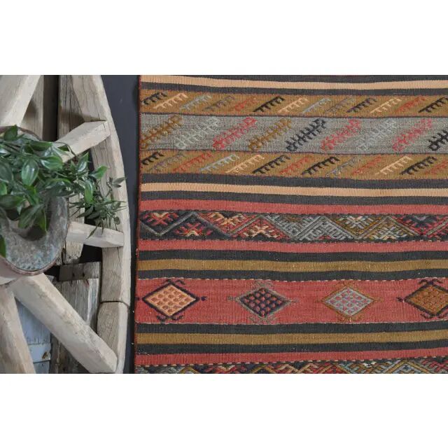 1970s Vintage Turkish Hand-Knotted Wool Cotton Red Runner Rug 117x227
