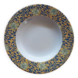 6 assiettes creuses Cacharel décor floral jaune et bleu