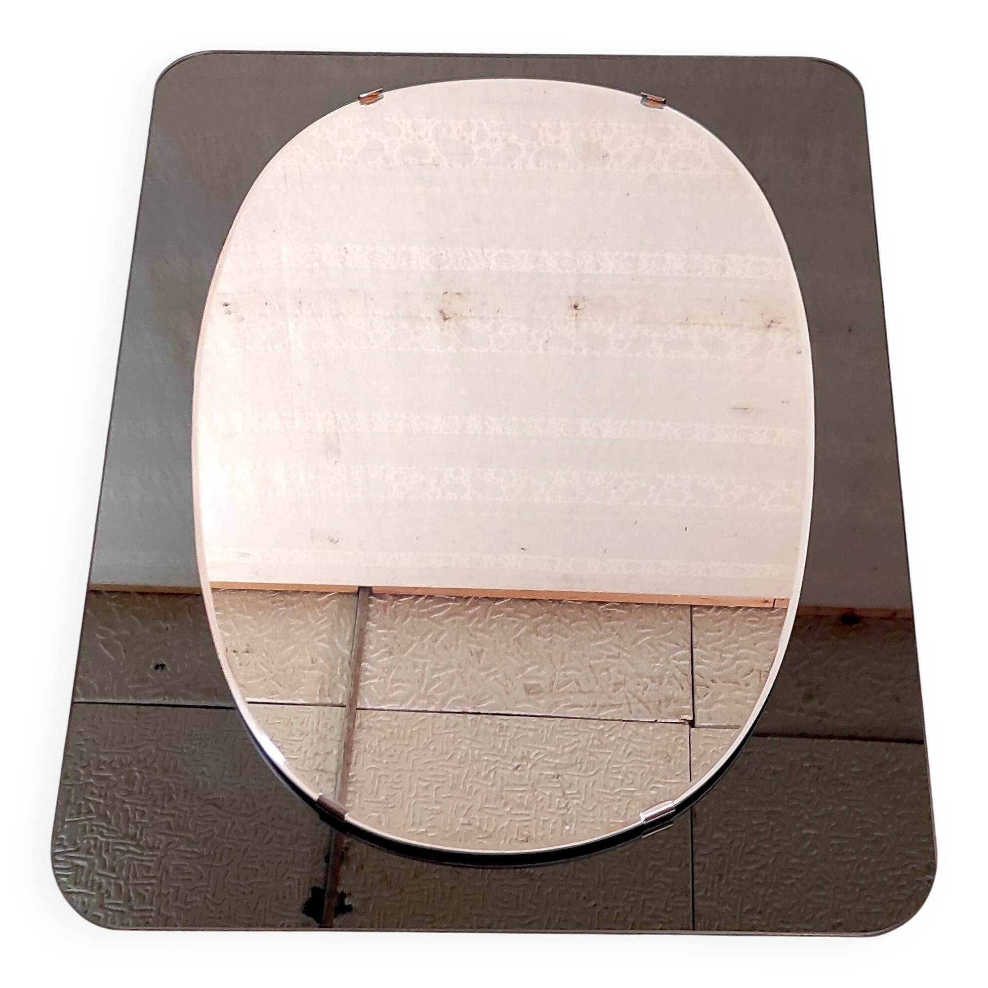 Smoked glass and white designed mirror with a freeform irregular shape - 1960s/70s
