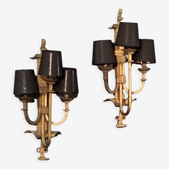 Pair of gilded metal sconces