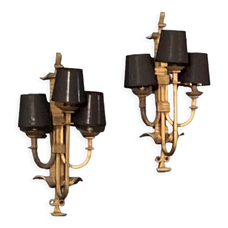 Pair of gilded metal sconces