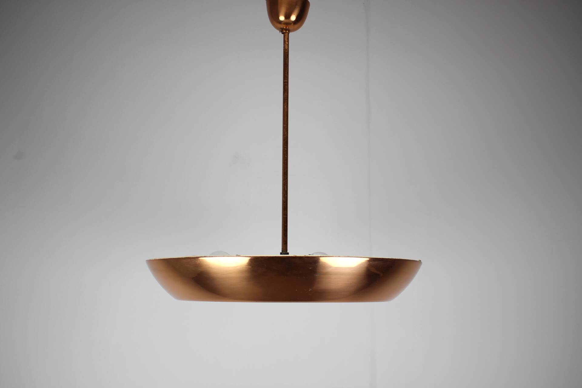 Copper UFO chandelier Bauhaus by Josef Hurka, 1930s