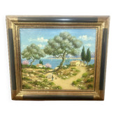 Tableau Huile sur Toile Paysage Méditerranéen Époque XX eme siècle